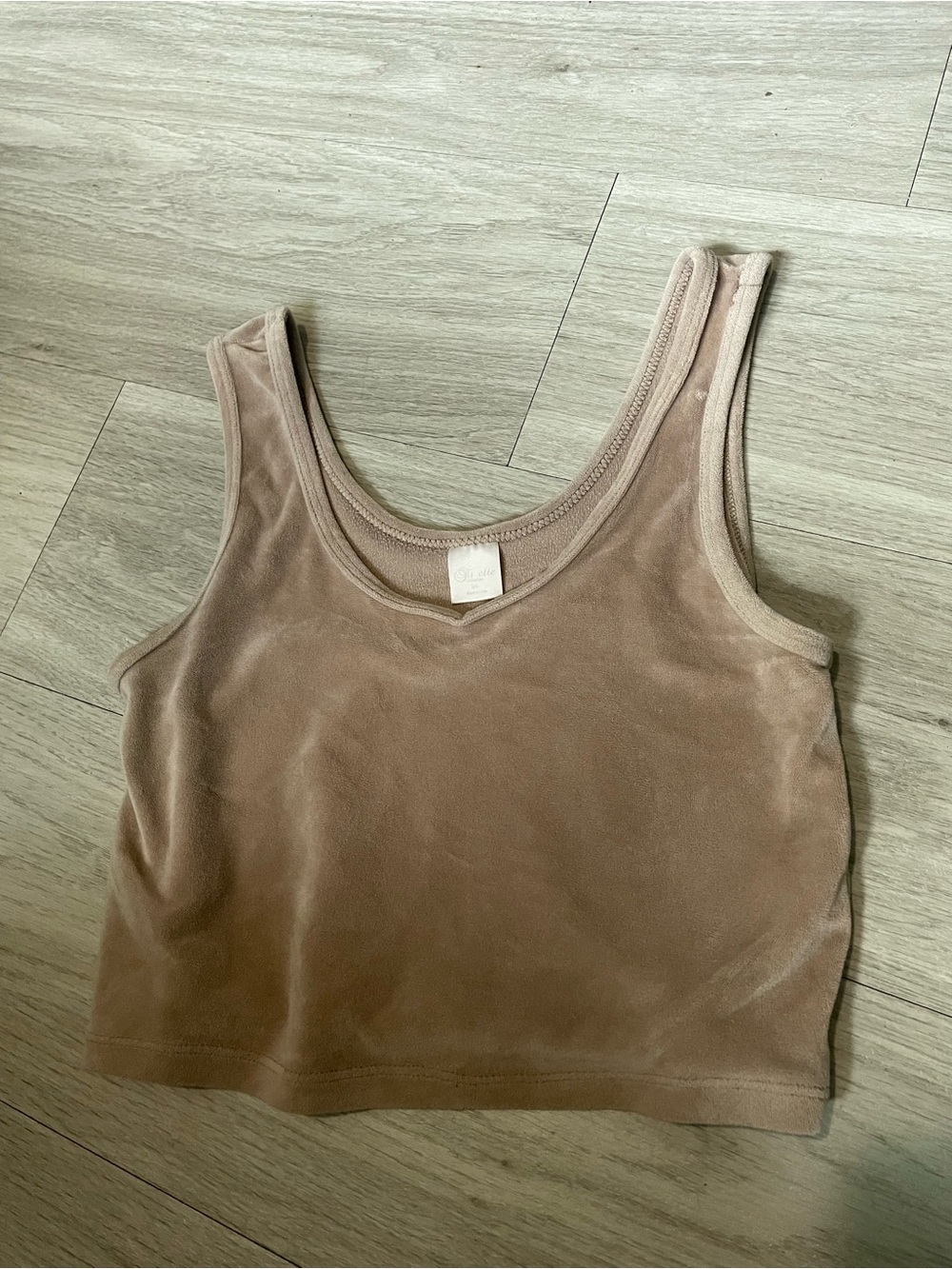 Velvet Cropped Tank Top in Taupe